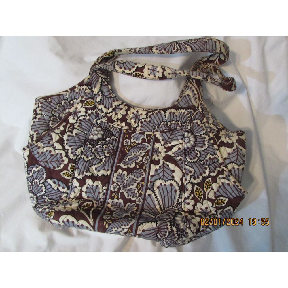 VERA BRADLEY PURSE HANDBAG SIDE POCKETS FLORAL BROWN BLUE